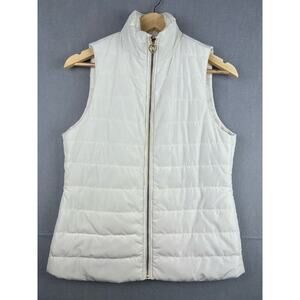 Michael Kors Women XS Bone White Full Zip Winter Jacket Puffer Vest Gold Charm